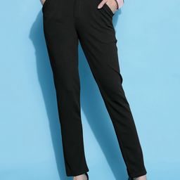 FITHUB Women Sharp Slim Fit High-Rise Lint Free Cotton Trousers-image-91
