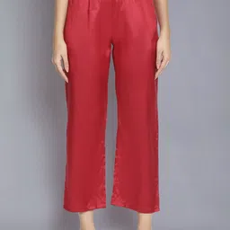 WISHFUL Women Red Pleated Parallel Trousers-image-1