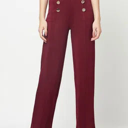 iki chic Women Red Flared High-Rise Parallel Trousers-picture-26