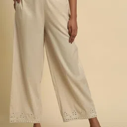 W Women Mid-Rise Pure Cotton Ethnic Parallel Trousers-46