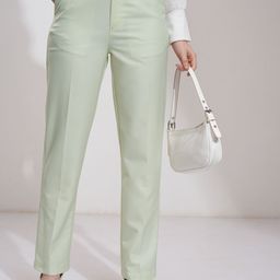 Tokyo Talkies Women Solid Pure Cotton Pleated Formal Trouser Pants-image-1