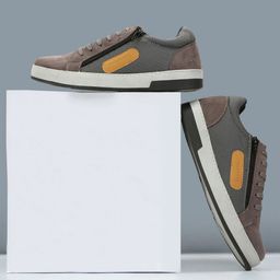 SHOZANIA Men Colourblocked Leather Lightweight Lace-Up Sneakers-45