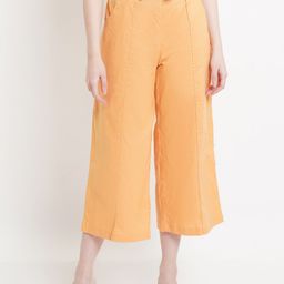 Purple State Women Orange Comfort Pleated Culottes Trousers-image-96