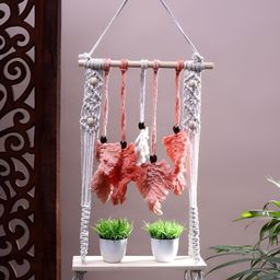Akaar Dcor White & Peach-Coloured Boho Macrame Wall Shelf-21