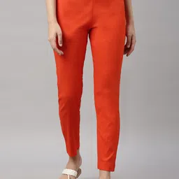 GOLDSTROMS Women Orange Cotton Trousers-image-79