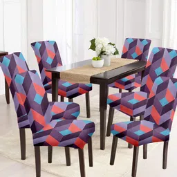 Cortina Purple & Red 6 Pieces Geometric Printed Chair Covers-26