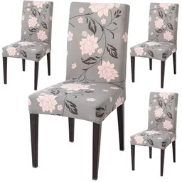 HOKIPO Grey & Pink 4 Pieces Floral Printed Chair Covers-image-60