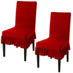 HOKIPO 2 Pcs Red Frilled Dining Chair Covers-33