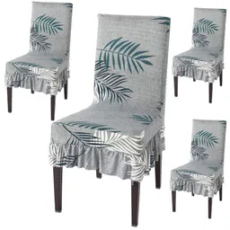 HOKIPO Grey & White 4 Pieces Printed Frill Chair Covers-7