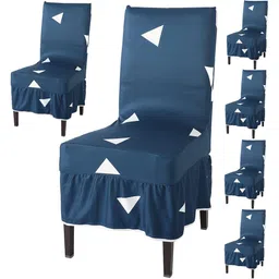 HOKIPO Blue & White 6 Pieces Printed Frill Chair Covers-image-69