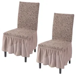 HOKIPO Taupe 2 Pieces Embroidered Frill Chair Covers-13