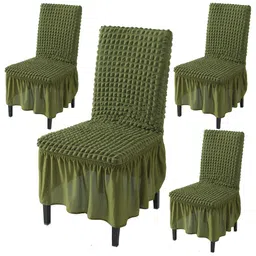 HOKIPO Green 4 Pieces Bubble Frill Stretchable Table Chair Covers-picture-27