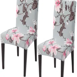HOKIPO Grey 2 Piece Printed Stretchable Chair Covers-12