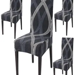 HOKIPO Grey 4 Piece Printed Stretchable Chair Covers-image-5