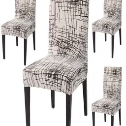 HOKIPO Beige & Black 4 Piecesc Printed Stretchable Chair Covers-image-46