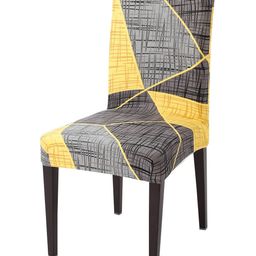 HOKIPO Grey & Yellow Printed Stretchable Chair Cover-image-79