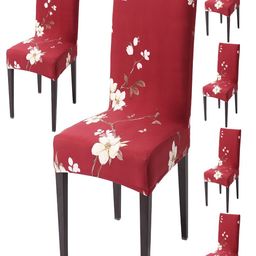 HOKIPO 6 Pieces Red Printed Stretchable Chair Covers-4