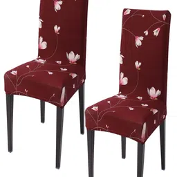HOKIPO Red 2 Pieces Printed Stretchable Chair Covers-16