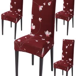 HOKIPO Red 4 Pieces Printed Stretchable Chair Covers-21