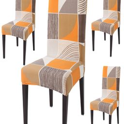 HOKIPO Orange & White 4 Pieces Printed Stretchable Chair Covers-image-79