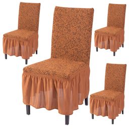 HOKIPO Khaki 4 Pieces Frill Stretchable Chair Covers-image-10