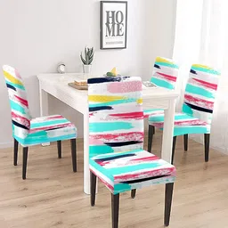 Cortina White & Turquoise Blue 4 Pieces Printed Super Stretchable Chair Covers-image-81