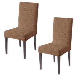 HOKIPO 2 Pcs Brown Textured Stretchable Chair Covers-18