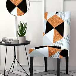 Aura White & Orange 6 Pieces Printed Stretchable Chair Covers-image-19