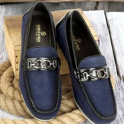 SHOZANIA Men Buckled Suede Leather Horsebit Loafers-37