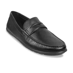 Metro Men Textured Round Toe Leather Loafers-image-67