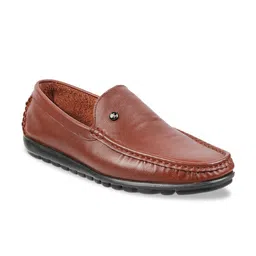 J FONTINI Men Brown Leather Loafers-44