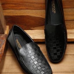 Teakwood Leathers Men Black Textured Leather Slip-On Sneakers-image-38