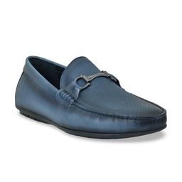 Cobblerz Men Blue Textured Leather Loafers-image-89