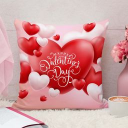 STITCHNEST White & Red Square Cushion Cover-33