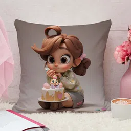 STITCHNEST Grey & Brown Cartoon Characters Jute Cotton Square Cushion Cover-picture-9