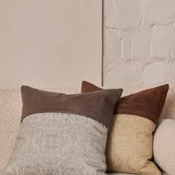 Eris Home Grey & Brown Colourblocked Cotton Silk Square Cushion Cover-picture-41