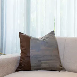 Eris Home Grey & Brown Colourblocked Silk Square Cushion Cover-picture-38