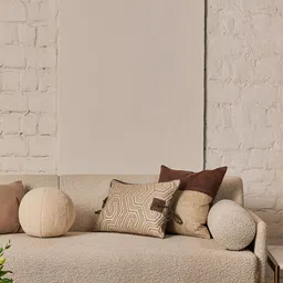 Eris Home Cream-Coloured & Brown Geometric Silk Rectangle Cushion Cover-picture-35
