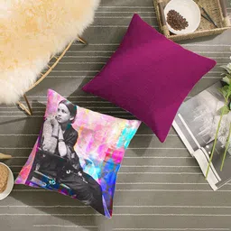 HOUZZCODE Pink & Black Set of 2 Conversational Square Cushion Covers-41