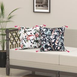 EverHOME Black & White 2 Pieces Floral Velvet Square Cushion Covers-image-96