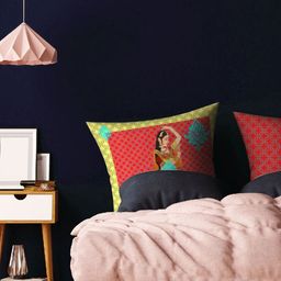 HOUZZCODE Red & Green Set of 2 Ethnic Motifs Square Cushion Covers-7