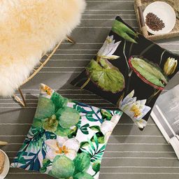 HOUZZCODE Black & Green Set of 2 Floral Square Cushion Covers-22