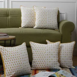 The Decor Mart White & Gold-Toned Set of 5 Ethnic Motifs Square Cushion Covers-image-65