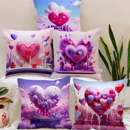 STITCHNEST Pink & Purple 5 Pieces Abstract Printed Jute Cotton Square Cushion Cover-16