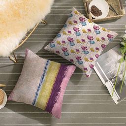 HOUZZCODE Off White & Green Set of 2 Floral Square Cushion Covers-42