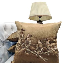 Good Vibes Brown & Gunmetal-Toned 3 Pieces Embellished Velvet Square Cushion Covers-picture-26