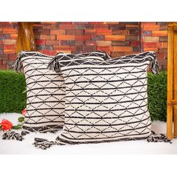 KRAVIKA White & Black Cotton Set of 2 Geometric Square Cushion Covers-17