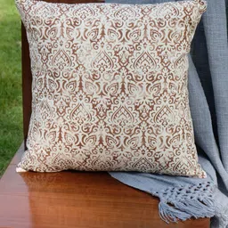 DESIGN GAATHA Cream-Coloured & Brown Floral Printed Cotton Square Cushion Cover-3