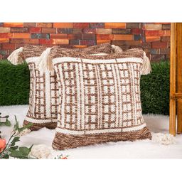 KRAVIKA Brown & White Set of 2 Cotton Geometric Square Cushion Covers-3