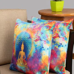 HOUZZCODE Pink & Blue Set of 2 Quirky Square Cushion Covers-40